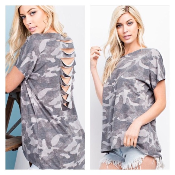 SwankStyles Tops - LAST 2🎈Camouflage Short Distressed Back Top